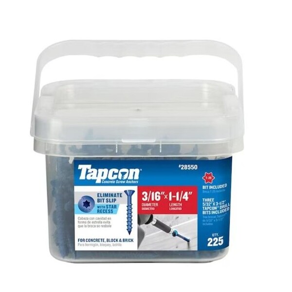 3/16-inch x 1-1/4-inch Climaseal Blue Flat Head T25 Concrete Screw Anchors With Drill Bit, 225PK